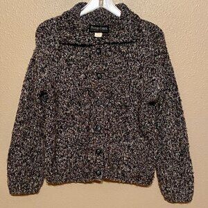 PETER CAROL Knitware Classics Blk & Wht Speckled Sweater Buttons/Collar Size S/M